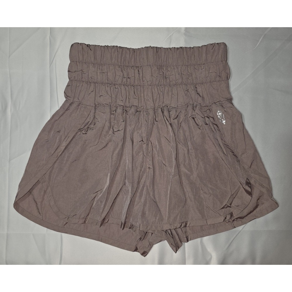 Free People High-Waist Smocked Lavender Taupe Shorts